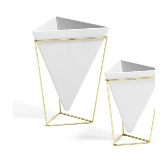 Home Decor Planters White Ceramic Planter UMBRA TRIGG White Gold Modern - Picture 5 of 5